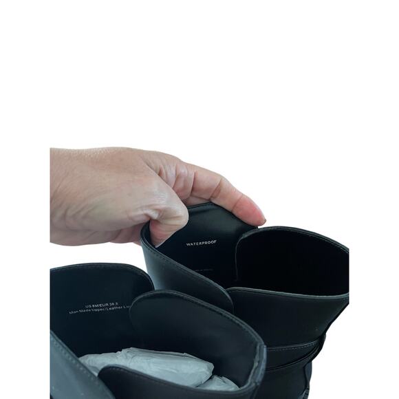 Vince Kaelyn Leather Ankle Boots Waterproof Pull On Buckle Strap Black Size 8M - Picture 10 of 16